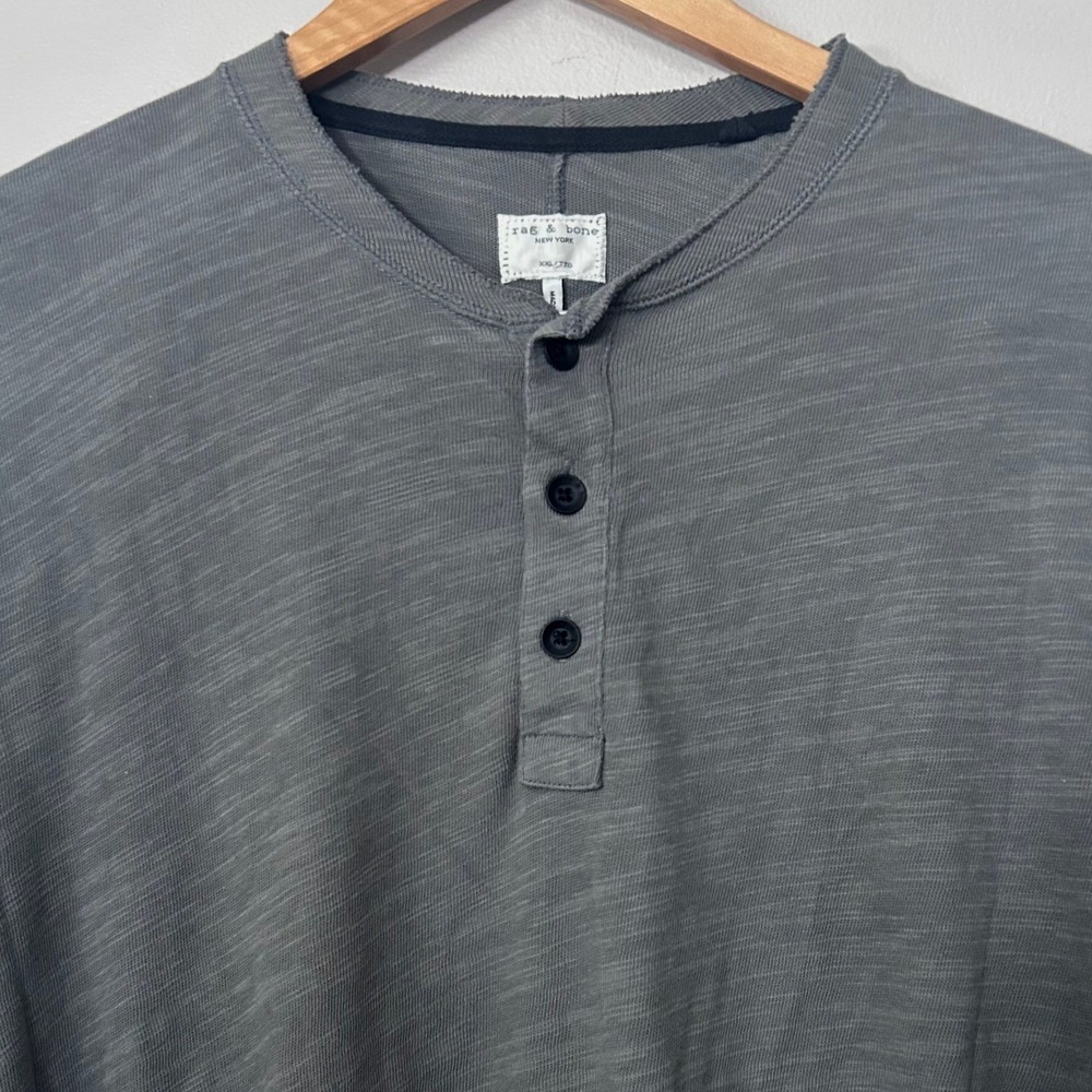 Rag & Bone Henley Shirt Mens XXL Gray Slub Knit Cotton Long Sleeve Casual